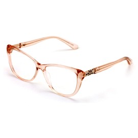 Women Premium Acetate Big Lens Cateye Reading Glasses - Fun Cat eye Clear Lens Readers - Gold Metal Accent (Rosegold, 1.00)