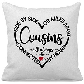 grapehiker Side by Side Or Miles Apart Cousins Will Always Be Connected by Heart Cousin Decorative Throw Pillow Case Cover 18″×18″,Cousin Long Distance Relationship Birthday Gifts for Women Girls