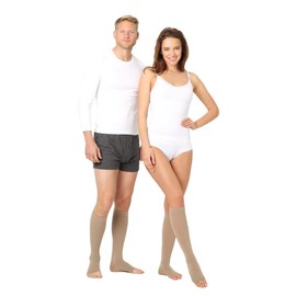 Pani TERESA MEDICA Compression Stockings, Thrombosis Stockings, Medical Compression Socks, Knee Socks with Open Fingers, beige
