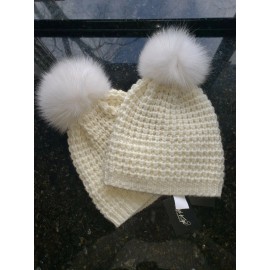 KYI KYI Genuine Fox Fur Pompom Wool Blend Beanie