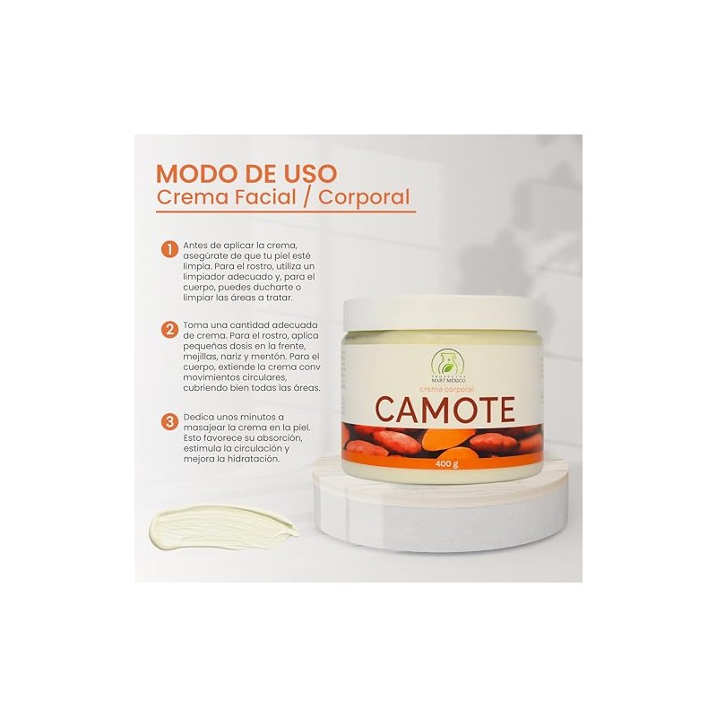 Crema Corporal De Camote Piel Saludable Productos Mart Mexico 400g