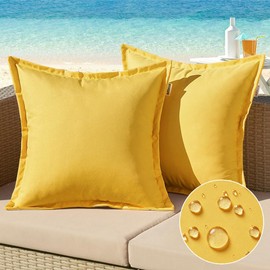 MIULEE Pack of 2 Outdoor Waterproof Pillow Covers with Wide Edge Decorative Square Solid Color Couch Pillow Covers for Patio Tent Bed Sofa Living Room 18x18 Inch Yellow