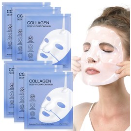 Organic Collagen Real Deep Mask - Overnight Face Masks & Face Cures Collagen Mask, Anti-Wrinkle Lifting Facial Mask, Moisturising Collagen Sheet Mask with Hydrolysed Skin Care (Pack of 6, Blue)