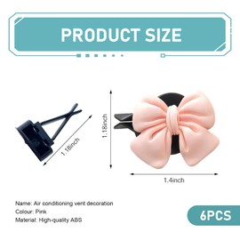 Ferianl 6PCS Pink Bow Car Air Vent Clips, Cute Air Fresheners Ven Clip, Girly Bow Air Conditioning Outlet Clip, Auto Outlet Deco Accessories, Car Vent Diffusers for Women Girl (Colorful)