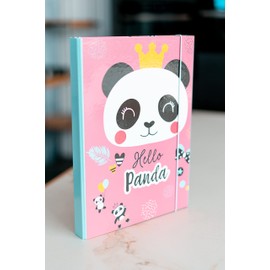 Baagl Folder for School Bag A4 – Folder for Children with Elastic Band and Inner Flaps – Binder, Collector's Box with Elastic Strap for Girls, panda