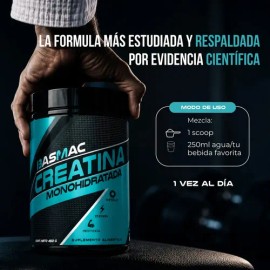Creatina Monohidratada Micronizada Basmac | Sin Sabor 90 Porciones | Con Scoop Dosificador | Gym Hombre Mujer | Fuerza Masa Muscular | Alta Absorción Disuelve Rápido | Certificada FSSC 22000