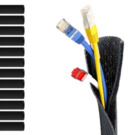 MarketConnect® Braided cable conduit with Velcro fastener, diameter 13 mm, length 4 m, ideal for cable organisation and protection, perfect for desk and TV, black