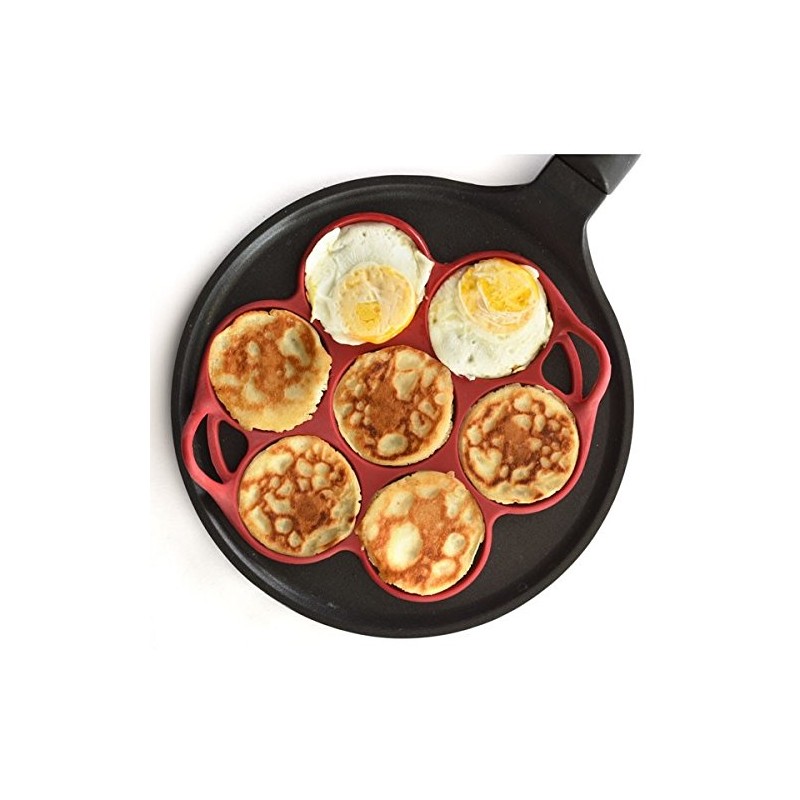 Norpro 957R Silicone Silver Dollar Pancake/Egg Ring, 7 Count,Red