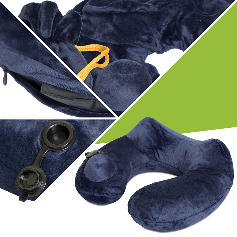 Grinscard Travel Neck Pillow with Carry Bag - Blue Approx.