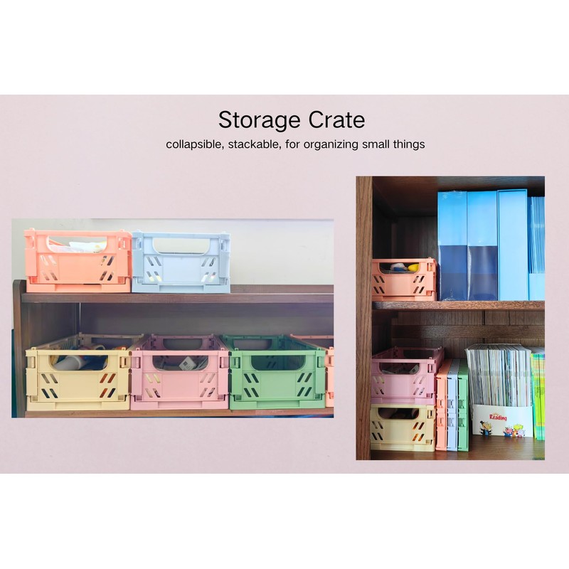Mavolus 2 Pack Plastic Storage Collapsible Crate Organizer Basket Bin