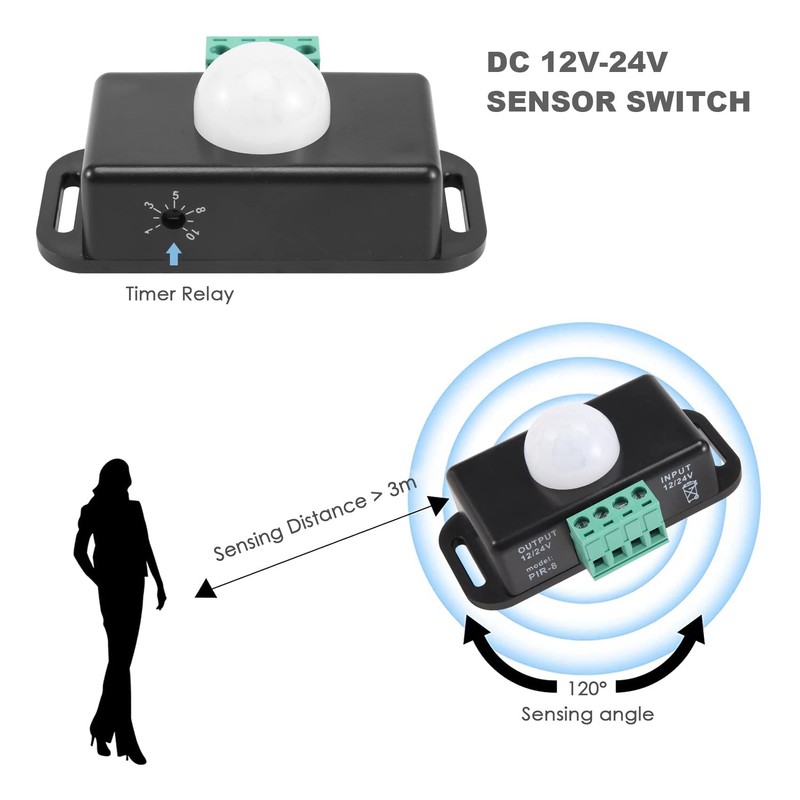 Dovhmoh Motion Sensor Switch, 12V 24V PIR Sensor, LED Switch