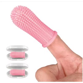 Gomoly Pet Toothbrush, 360 ° Dog Tooth Cleaning Set, Cat Finger Cover Toot-hbrush for Cleaning Tongue Coating and Tooth Care, Pet Silicone Finger Cover Toothbrush Set of 2 with Case (Pink, Large)