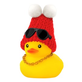 wonuu Rubber Duck Car Ornaments Duck Car Dashboard Decorations with Winter hat Duck Car Accessories for Women, White&Red