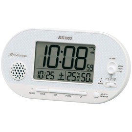 Seiko Clock SQ795W White Pearl Table Clock, Body Size: 3.2 x 6.2 x 1.9 inches (8.1 x 15.9 x 4.9 cm), Alarm Clock, Radio Wave, Digital, Temperature, Humidity, Display