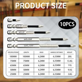 10 Pcs High Magnetic Drill Bit Set, Magnetic Screwdriver Bits, Durable Carbon Steel Construction, for Furniture Assembly, Car Repair & General Maintenance, Includes 25-50-65-75-100mm Sizes
