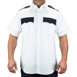 First Class 100% Polyester Two Tone Men's Uniform Shirt (US, Alpha, X-Large, Regular, Regular, White & Navy Blue)