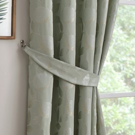 Curtina - Green Curtain Tie Backs - Sage Green Curtain Tiebacks - Green Floral/Botanical Curtains Holdbacks - Floral Leaf/Leaves Tie Backs