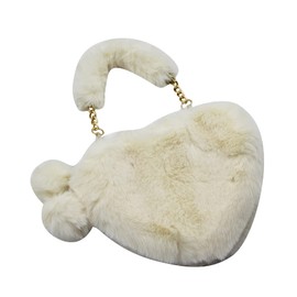 Women Girls Faux Fur Heart Shaped Handbag Plush Shoulder Bag Clutch Purse with Metal Chain Strap