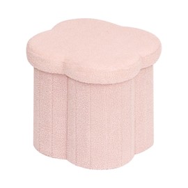 B FSOBEIIALEO Storage Ottoman Cube, Flowers Shaped Ottomans with Storage Foot Stool Footrest, Boucle Ottoman Seat for Dorm Room, Faux Teddy Fur, Pink 15"x15"x15"