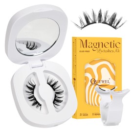 QUEWEL Magnetic Eyelashes, 1 Pair Soft Magnetic Eyelashes, Reusable Magnetic Eyelashes with Applicator, No Glue Required, Magnetic Eyelashes, Natural, Lightweight Comfortable for Make-Up (G-RC-D)