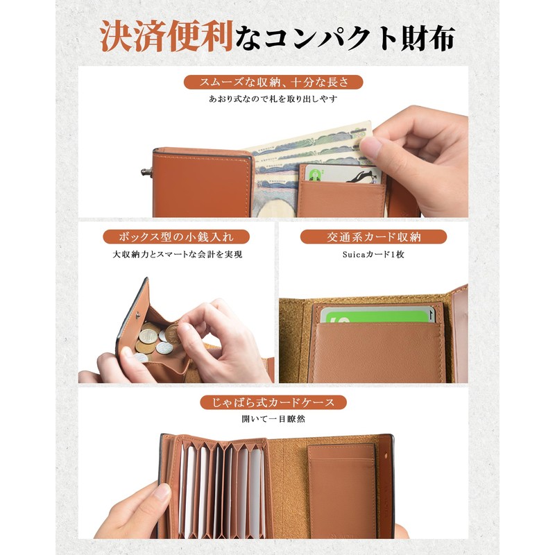 Aoita Men's Bi-fold Wallet, Tochigi, Genuine Leather, Box-Shaped Coin Purse,