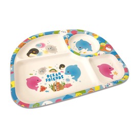 Eco Tableware Lunch Plate Dishes Children's Tableware Lightweight Natural Material Dividers for Toddlers (Single Lunch Plate, Ocean Friends, Blue)