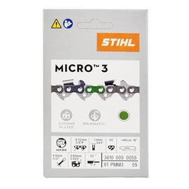 Genuine OEM 16" Chainsaw Chain 0.375" Pitch (3/8P), 0.043" Gauge, 55 Drive Link, Picco Micro Mini (61PMM3 55) Fits STIHL MS170, MS180, MS192T, MS193T, MS194T and More 3610-005-0055