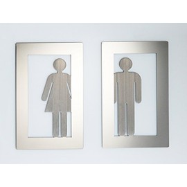Product Image Schönbeck Design Door Sign Set Woman + Man Toilet Sign, Brushed Stainless Steel, Polished and Partially Brushed Available – Made in Germany (Partially Brushed)