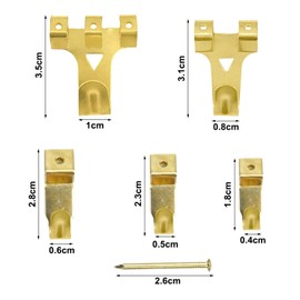 130 Piece Picture Hooks Picture Hanger Set, Golden Picture Hooks Hanging Hooks Assortment Kit Heavy Duty Picture Hanger Set with Nails, Picture Hook Set for Nailing for Home Office Photo Picture