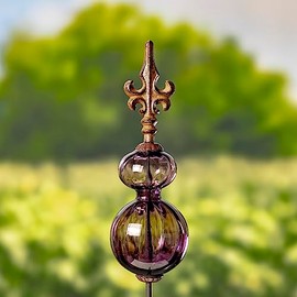 Zaer Ltd. Colored Blown Glass Garden Stake with Cast Iron Finial on Top (Pack of 2) (Royal Purple)