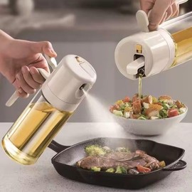 Palimeras Oil sprayer & Oil Dispenser Bottle - 2 in 1 useful kitchen Dispenser, Automatic Cap Dispenser with switch Sprayer, 550ml kitchen glass spray bottle BBQ for cooking, Grill, baking