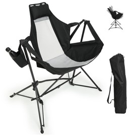 Villeston Hammock Folding Camping Chair - Outdoor Portable Swing Camp Chairs Set of 2 with Stand Adults Rocking Swinging Chair for Beach Lawn Patio (Khaki)