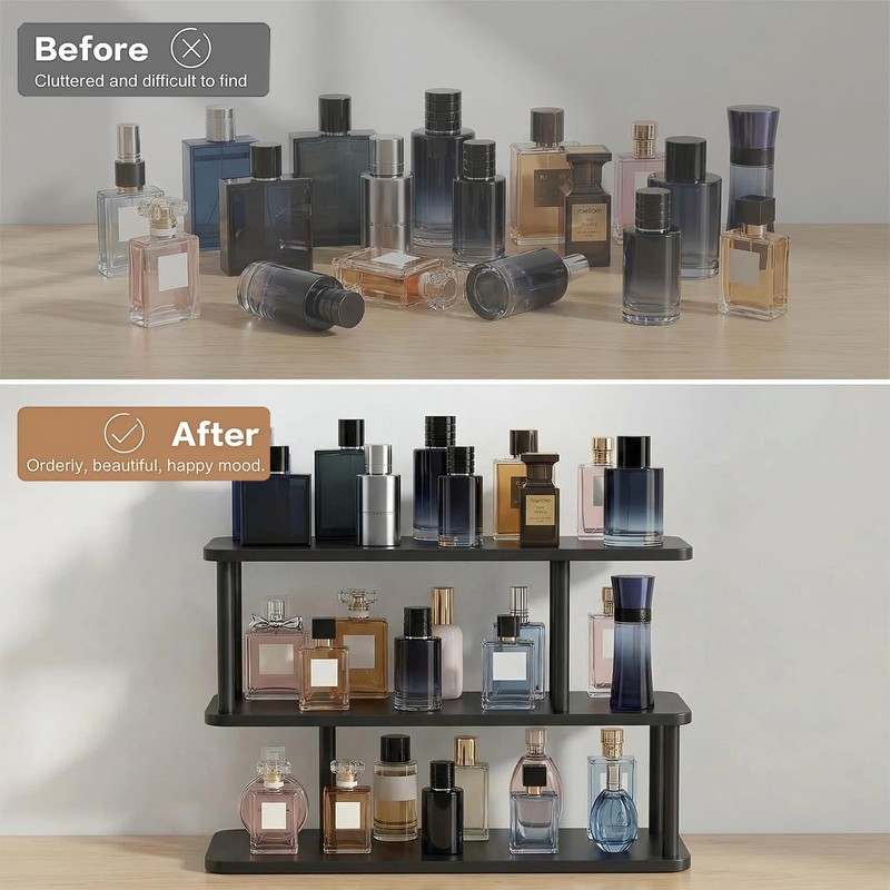 16" Cologne Organizer for Men, 3 Tier Wooden Perfume Stand,Black