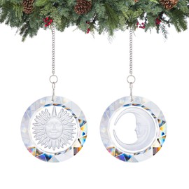 HDCRYSTALGIFTS 45mm Sun & Moon Glass Ornaments for Christmas Tree Clearance, Set 2 Crystal Suncatchers for Window Hanging Rainbow Maker Prisms for Indoor Home Garden Decor