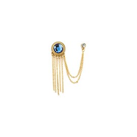 Knighthood Brooch Lapel Pin Golden Engraving Crystal Stone With Hanging Tassel Collar Chain Brooch, Lapel Pin Accessories for Men Women