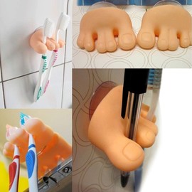 Toe Shaped Toothbrush Holder with Suction Cup, Bathroom Wall Mount, Cable Organizer