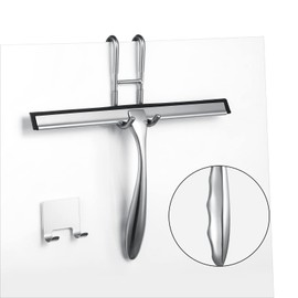 steauty Shower Squeegee for Glass Doors,10-Inch Shower Glass Squeegee, Sliver Shower Squeegee for Shower Doors,Mirror,Windows, with Shower Door Hook and Adhesive Hook