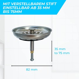 MINISMUS Universal Height Adjustable Sink - Strainer Basket Drain Plug Stainless Steel Sink Plug Sink Strainer - Strainer Plug Drain Kitchen Sink Drain Plug Kitchen Sink (82 mm)