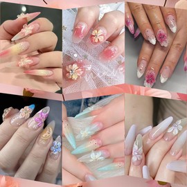 5D Flower Nail Art Stickers Embossed Self-Adhesive Flower Nail Decals Elegant Green Purple Pink Floral Nail Design Supplies Lily Flower Stickers Nail Decoration for Women Girls DIY Manicure 3Pcs