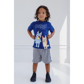 Bluey Bingo Little Boys T-Shirt and Mesh Shorts Outfit Set Blue/Silver 7-8