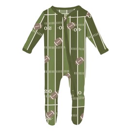 KicKee Zip Footie Baby to Kid – Snuggly Bamboo Viscose Pajamas for Cozy Fall Comfort (Pesto Football - 12-18 Months)