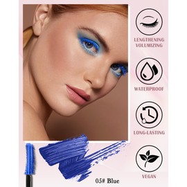 Blue Waterproof Mascara Volume and Length, Liquid Lash Extensions Fiber Colored Tubing Mascara for Eyelashes, Long Lasting Lengthening & Volumizing, No Clumping & Smudging, Cosplay Party Eye Makeup-05
