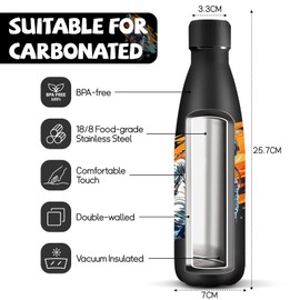 HoneyHolly Stainless Steel Water Bottle, 500 ml, BPA-Free, Thermos Flask, Double-Walled, Water Bottle, Stainless Steel, Leak-Proof, 18/8 Stainless Steel, Thermos Flask for Sports, Camping,