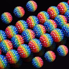 AUREHEN 30PCs 20MM Chunky Resin Rhinestone Beads Round Disco Ball Beads Bubblegum Beads for Women Girls Necklace Bracelet Jewelry Making Phone Lanyard Hair Accessories DIY Crafts (Rainbow Color)
