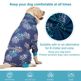 LovinPet Boxer Dogs Onesie Pajamas - UV Protection&Wound Care, Anxiety Relief, Lightweight Stretchy Fabric, Reflective Stripe, Coral Tree Print, Post Surgery Clothes, Pet PJ's /3XL