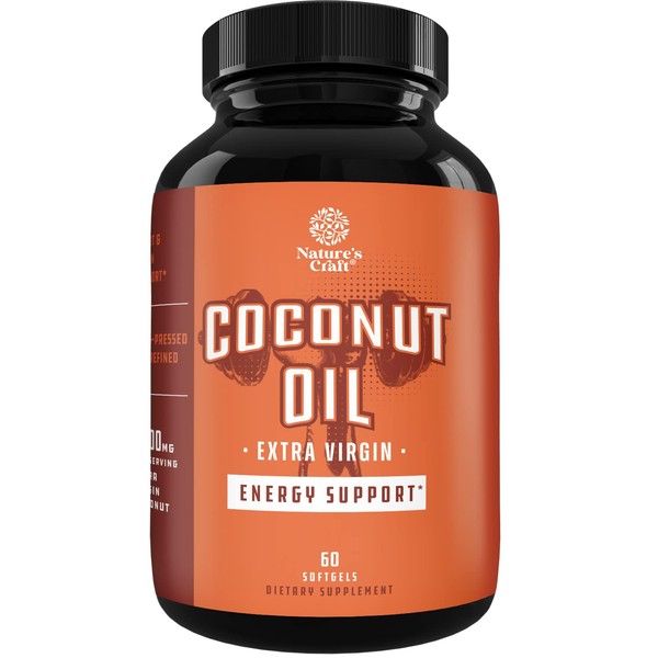 Extra Virgin Coconut Oil Softgels - MCT Coconut Oil Softgels 1000mg Energy Booster and Anti Aging Supplement with Caprylic Acid - Natural Coconut Oil Pills Softgels with Hair Skin and Nails Vitamins