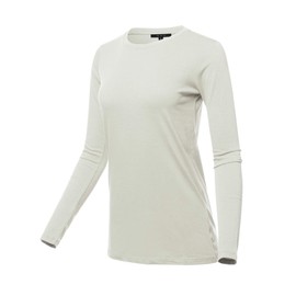 Basic Solid Soft Cotton Long Sleeve Crew Neck Top Shirts Bone L