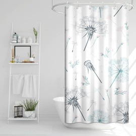 Ruelvth Stall Shower Curtain, Green and Grey Dandelion Shower Curtain for Bathroom Waterproof Fabric Spring RV Shower Curtain Set with Hooks, 36x72 Inch