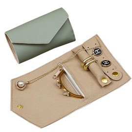 VICHILL Travel Jewelry Case Organizer, Foldable Jewelry Storage Roll for Earrings, Necklaces, Rings, Bracelets, Brooches (Green)
