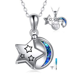ONEFINITY Moon Star Urn Necklaces for Ashes Sterling Silver Abalone Shell Moon And Star Eternal Cremation Jewelry for Ashes Memory Jewelry for Women Men